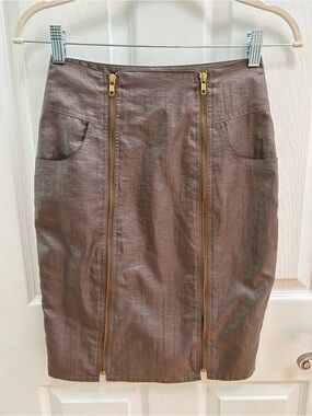 Loeffler Randall Metallic Pencil Skirt with Dual Gold Zippers